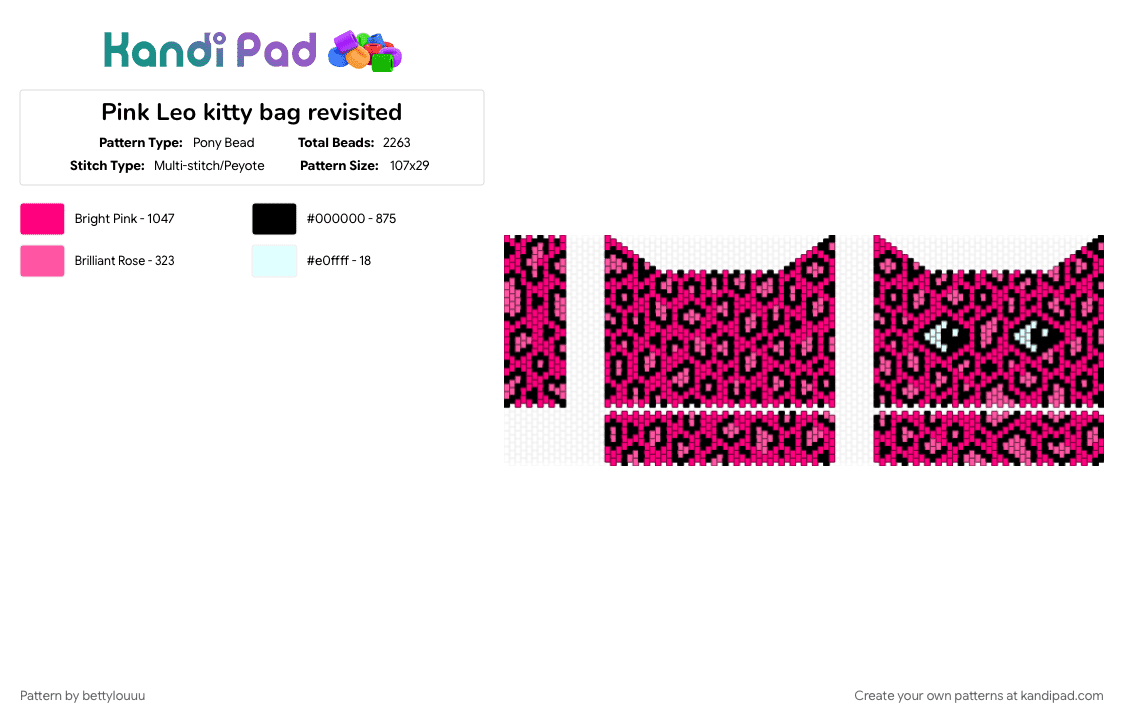 Pink Leo kitty bag revisited - Pony Bead Pattern by bettylouuu on Kandi Pad - pink