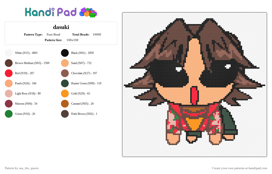 dasuki - Fuse Bead Pattern by sua_the_queen on Kandi Pad - white,brown,orange