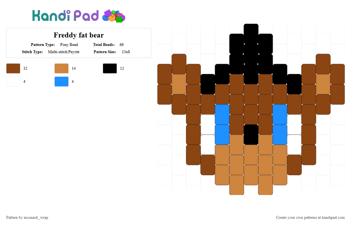 Freddy fat bear - Pony Bead Pattern by mcsnack_wrap on Kandi Pad - red