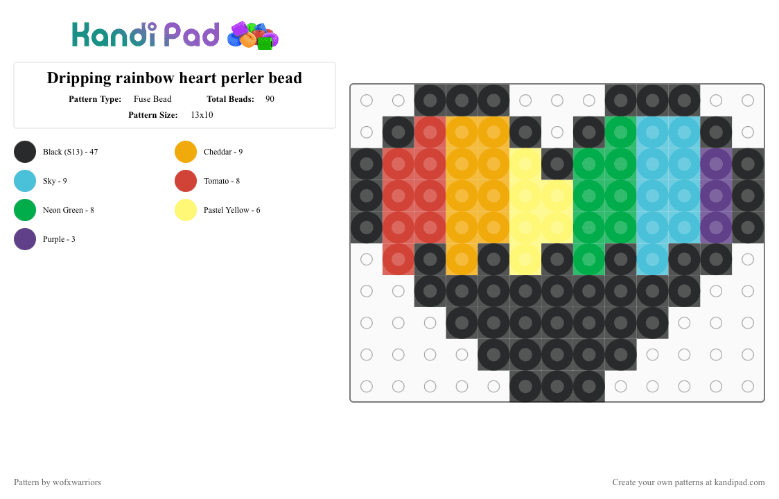 Dripping rainbow heart perler bead - Fuse Bead Pattern by wofxwarriors on Kandi Pad - black,orange,light blue,colorful