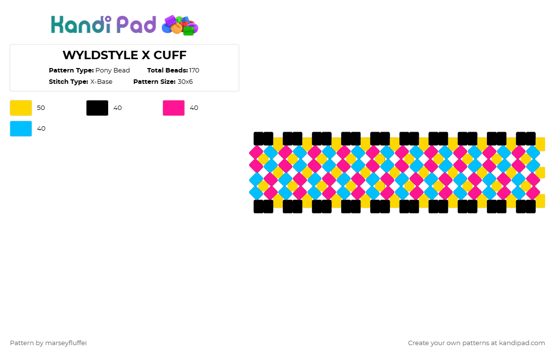 WYLDSTYLE X CUFF - Pony Bead Pattern by marseyfluffei on Kandi Pad - yellow
