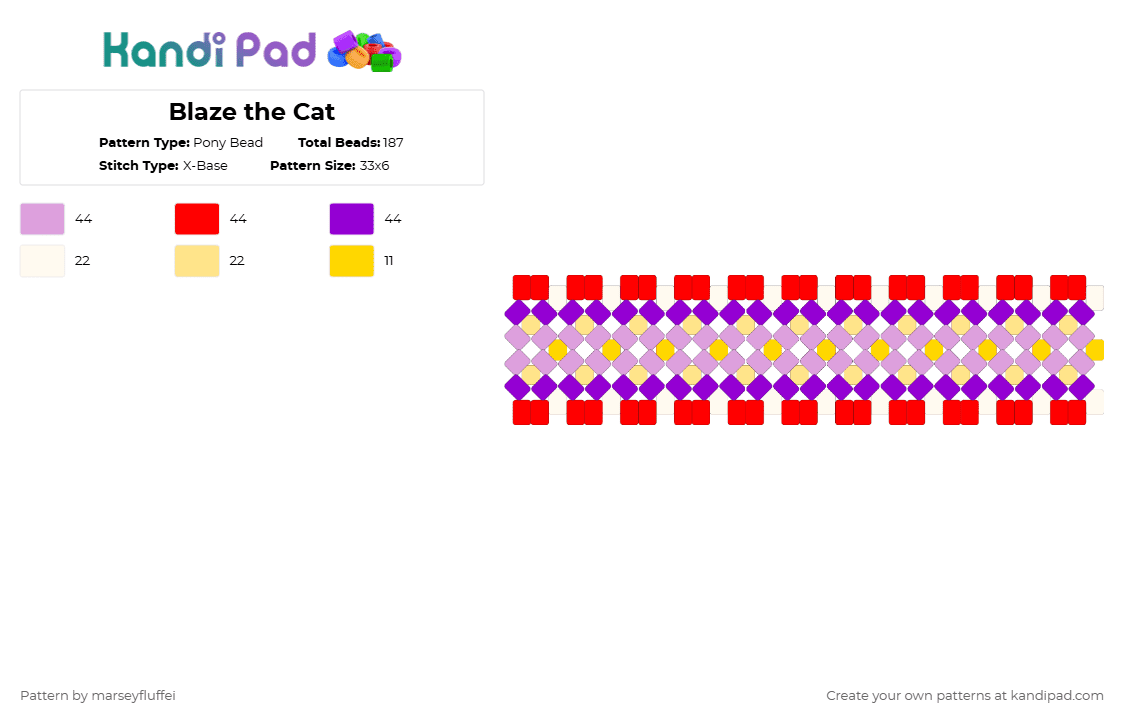 Blaze the Cat - Pony Bead Pattern by marseyfluffei on Kandi Pad - pink, purple, red