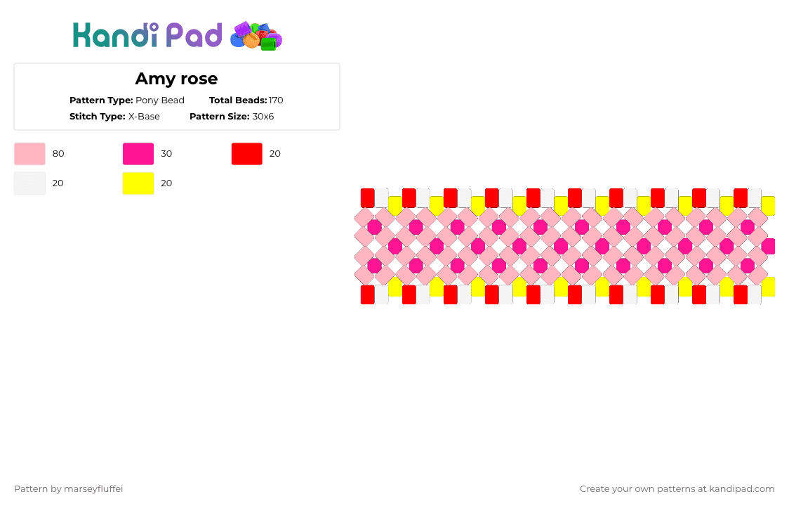 Amy rose Pony Bead Pattern - Kandi Pad | Kandi Patterns, Fuse Bead ...