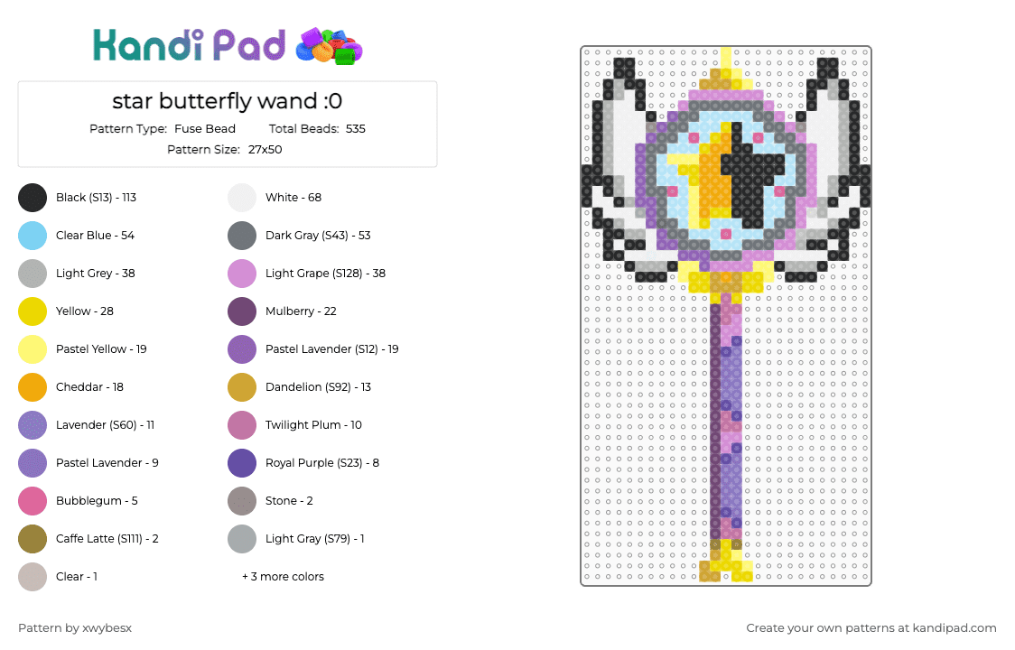star butterfly wand :0 - Fuse Bead Pattern by xwybesx on Kandi Pad - beige,gray,light blue,colorful