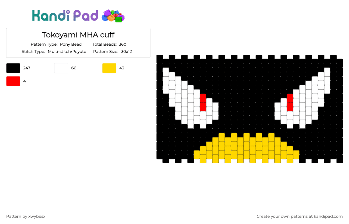 Tokoyami MHA cuff - Pony Bead Pattern by xwybesx on Kandi Pad - black,white,yellow,cuff,myheroacademia,mha,tokoyami