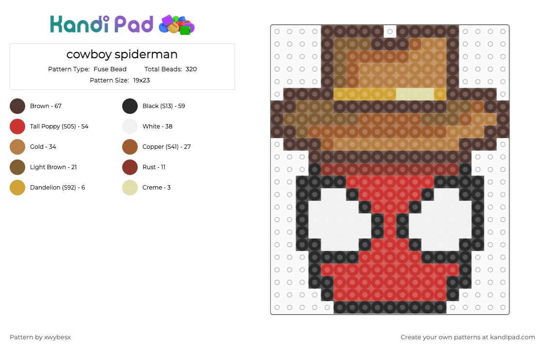 cowboy spiderman - Fuse Bead Pattern by xwybesx on Kandi Pad - brown,red,tan,spiderman,cowboy,perler