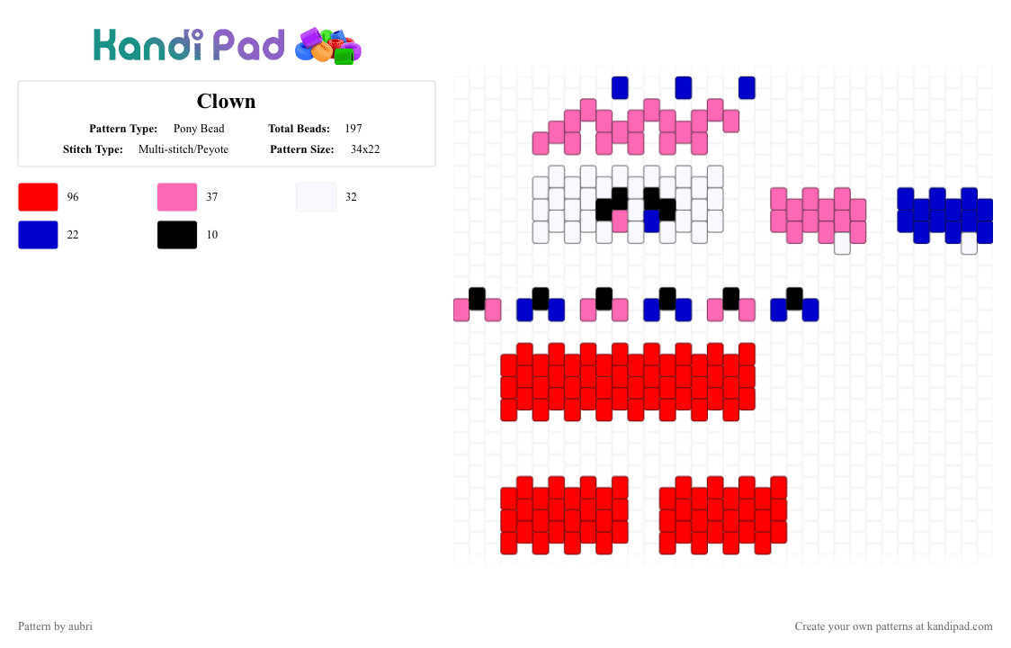 Clown - Pony Bead Pattern by aubri on Kandi Pad - red