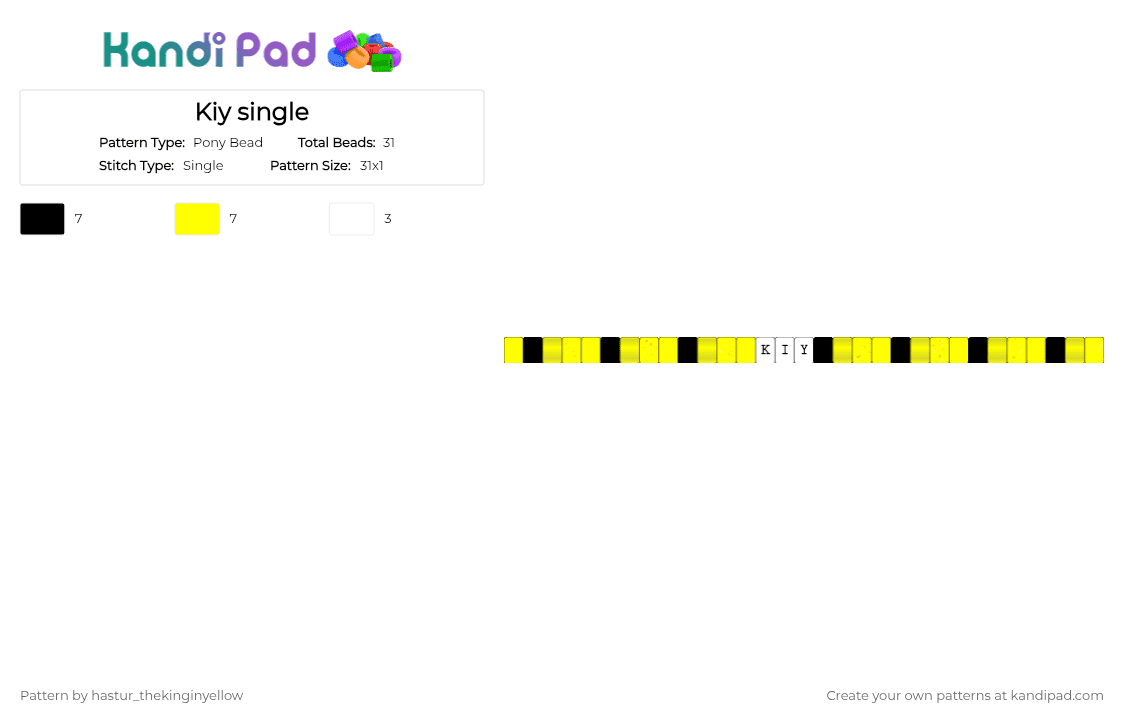 Kiy single - Pony Bead Pattern by hastur_thekinginyellow on Kandi Pad - yellow