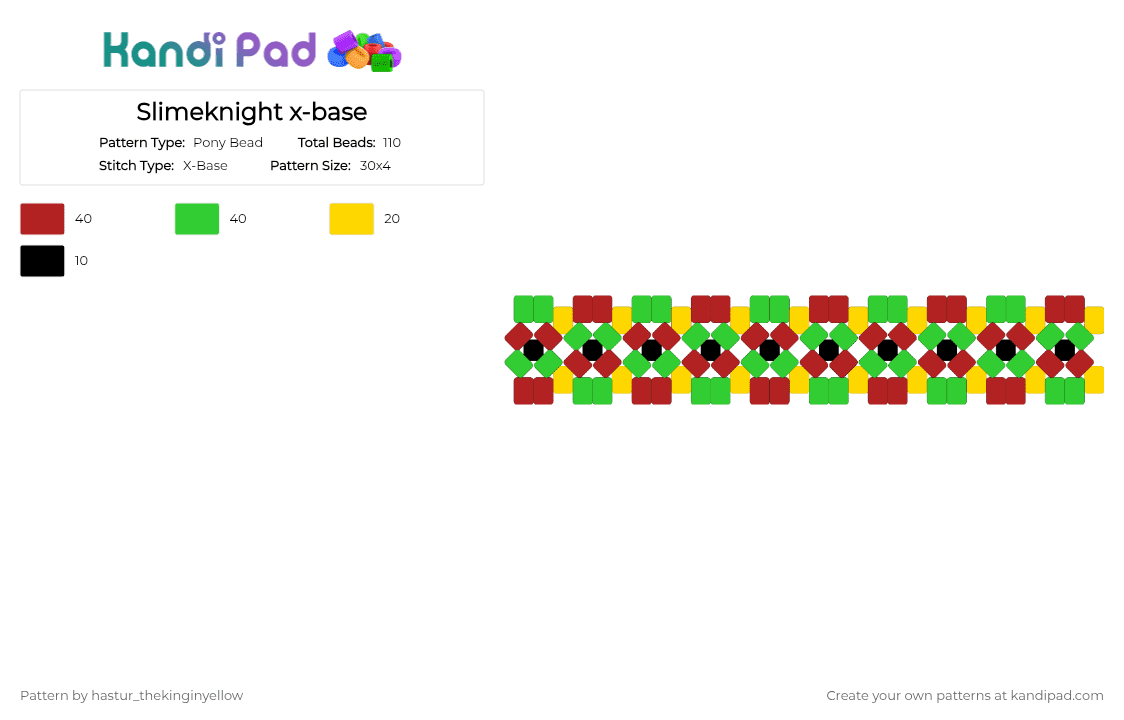 Slimeknight x-base - Pony Bead Pattern by hastur_thekinginyellow on Kandi Pad - green, red