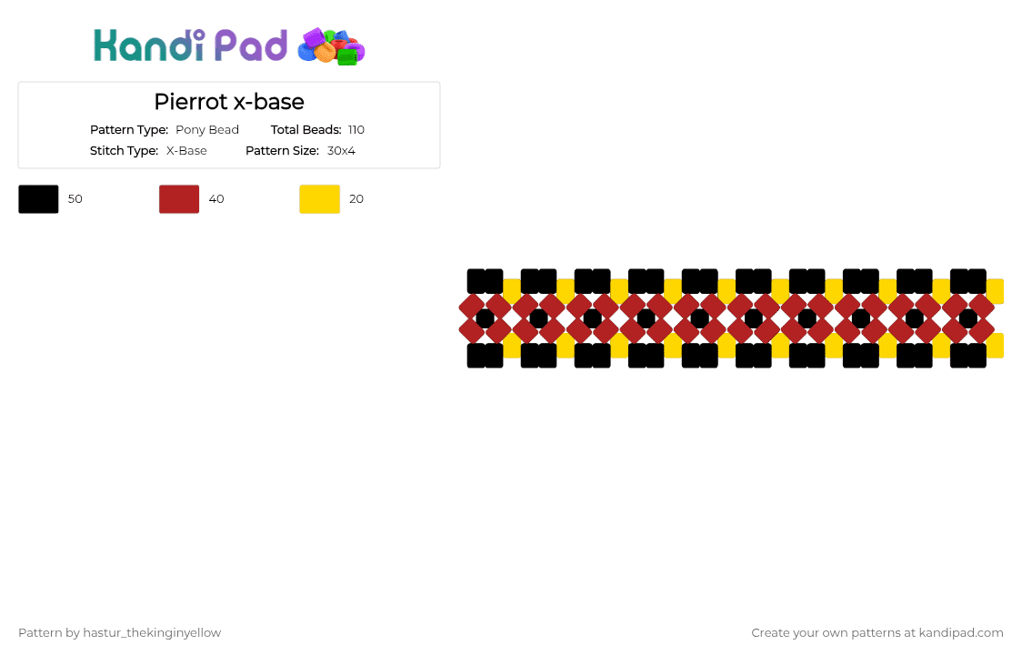 Pierrot x-base - Pony Bead Pattern by hastur_thekinginyellow on Kandi Pad - red, yellow