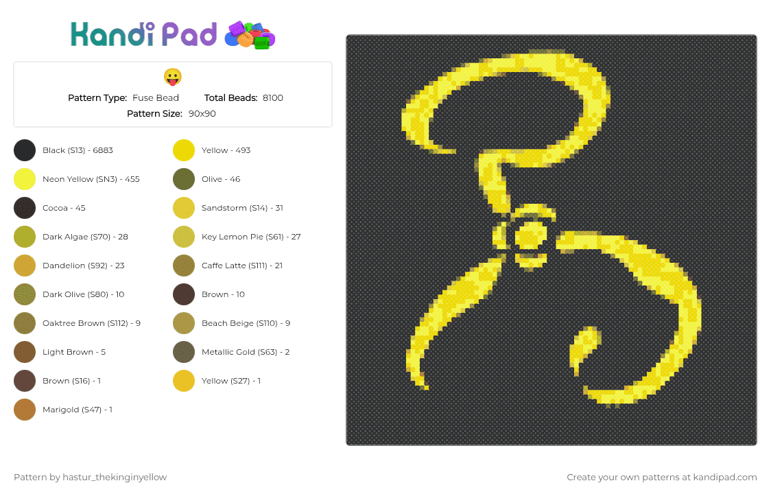 😛 - Fuse Bead Pattern by hastur_thekinginyellow on Kandi Pad - black, yellow