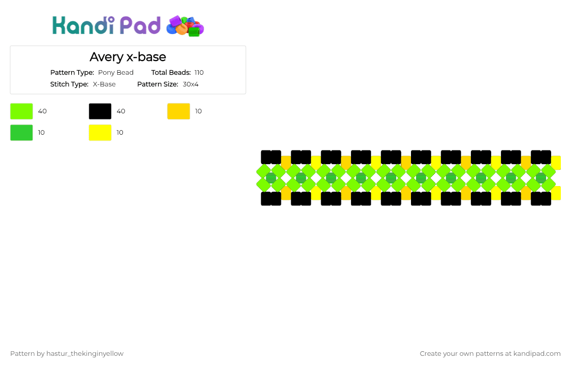Avery x-base - Pony Bead Pattern by hastur_thekinginyellow on Kandi Pad - green, yellow