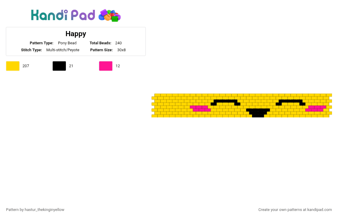 Happy - Pony Bead Pattern by hastur_thekinginyellow on Kandi Pad - yellow