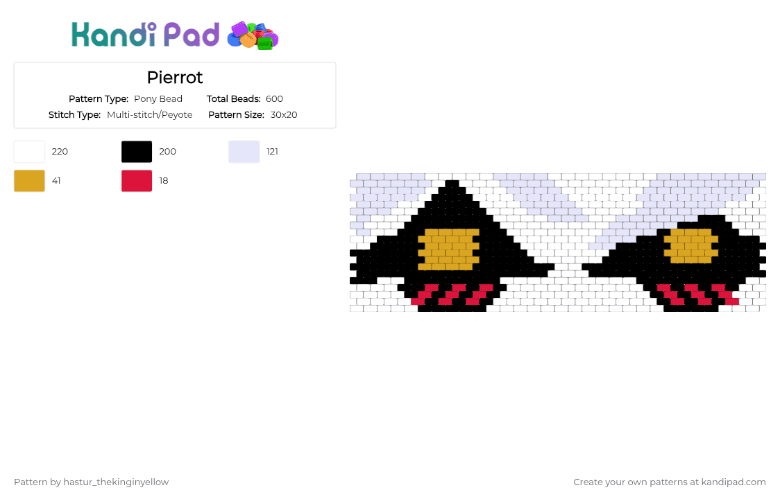 Pierrot - Pony Bead Pattern by hastur_thekinginyellow on Kandi Pad - white,red,orange