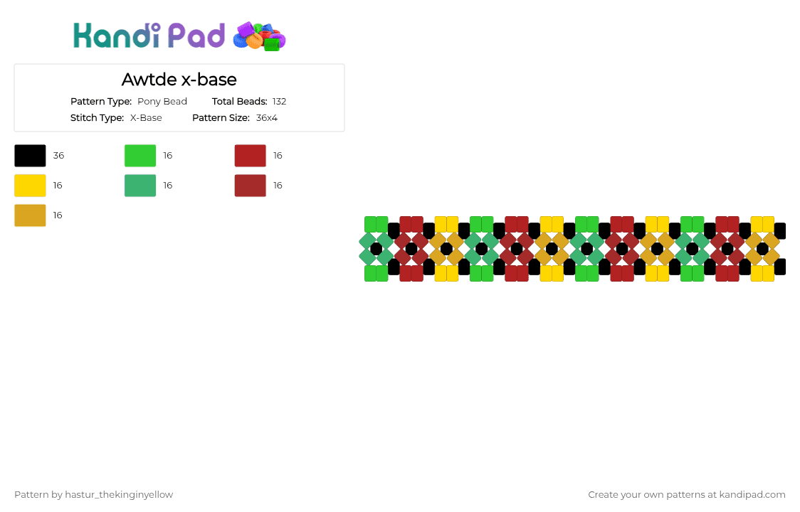 Awtde x-base - Pony Bead Pattern by hastur_thekinginyellow on Kandi Pad - green, red