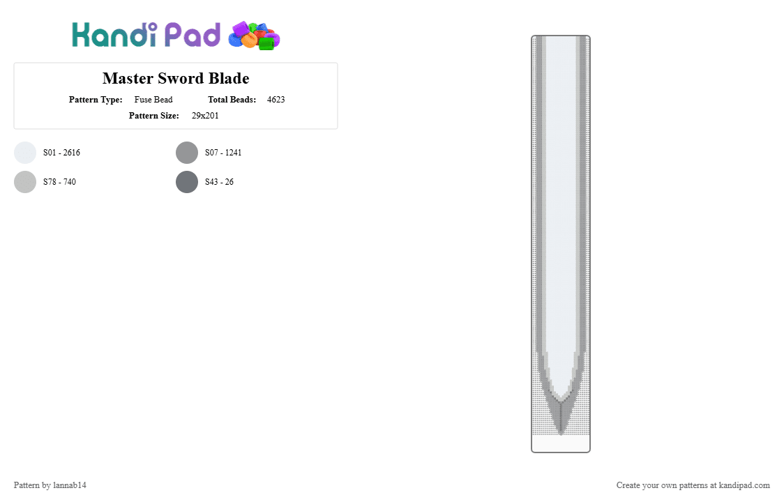 Master Sword Blade - Fuse Bead Pattern by lannab14 on Kandi Pad - gray,beige