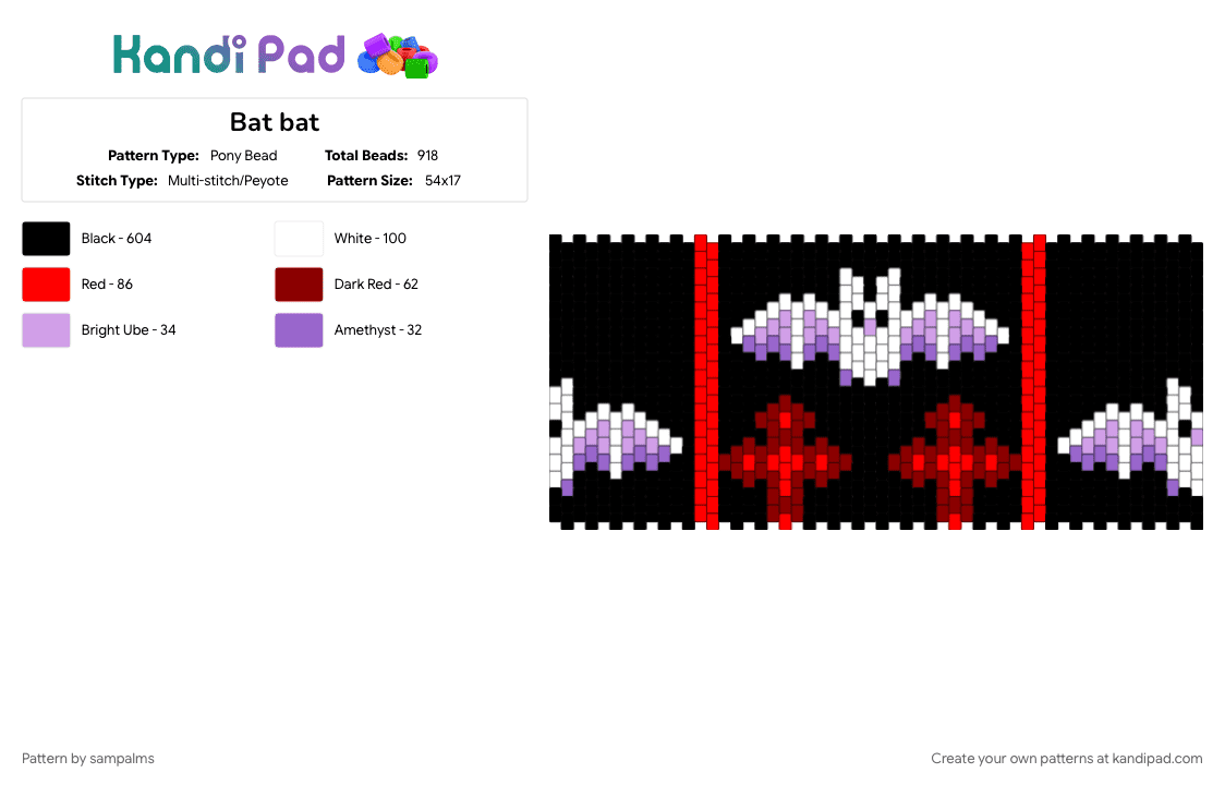 Bat bat - Pony Bead Pattern by sampalms on Kandi Pad - black, red