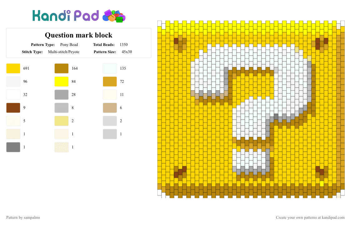 Question mark block - Pony Bead Pattern by sampalms on Kandi Pad - yellow,gold