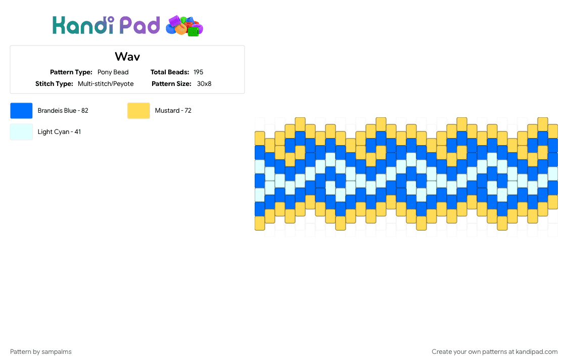 Wav - Pony Bead Pattern by sampalms on Kandi Pad - blue, cuff, water, wave, yellow