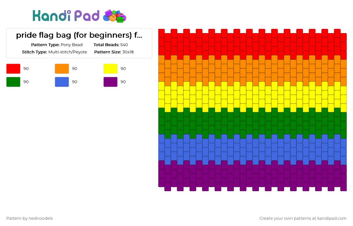 pride flag bag (for beginners) front and back - Pony Bead Pattern by nednoodels on Kandi Pad - orange,green,pink,colorful,bag,pride,pride flag,pride flag bag,beginner,rainbow
