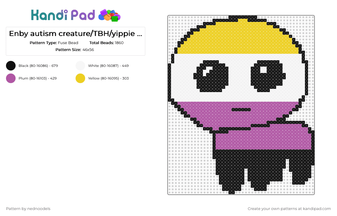 Enby autism creature/TBH/yippie fuse bead pattern - Fuse Bead Pattern by nednoodels on Kandi Pad - autism creature, enby, flag, nb, nonbinary, pink, pride, tbh, yellow, yippie