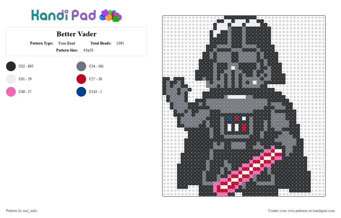Better Vader - Fuse Bead Pattern by not_xabi on Kandi Pad - black,gray