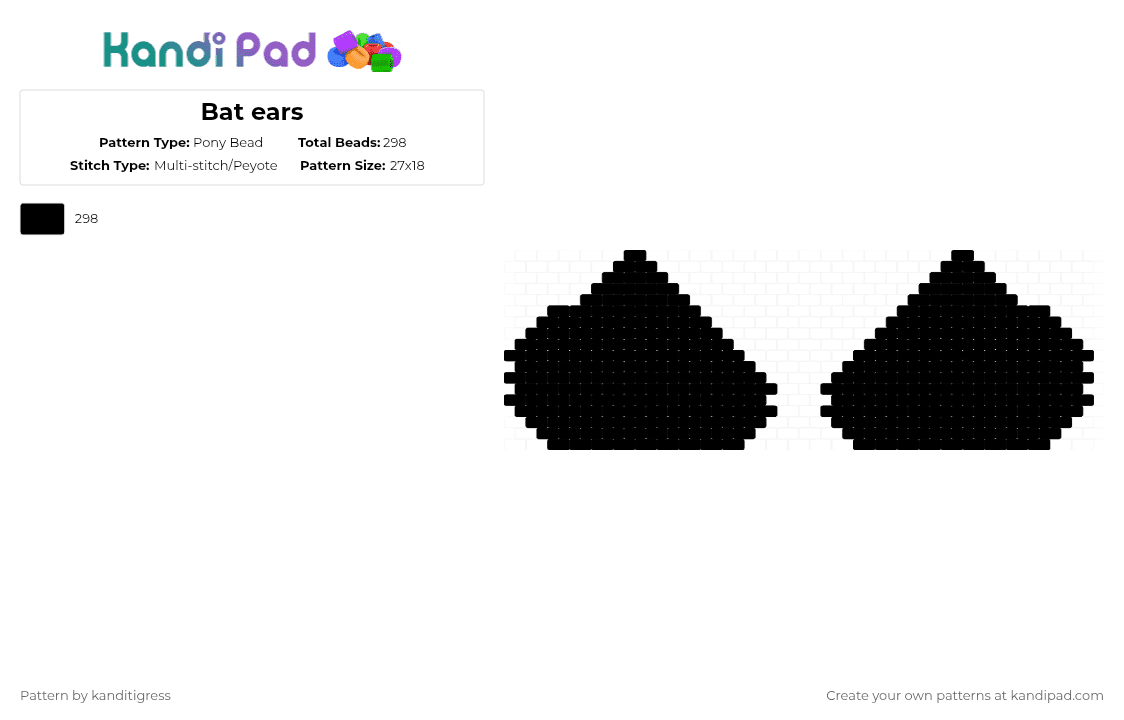 Bat ears - Pony Bead Pattern by kanditigress on Kandi Pad - black