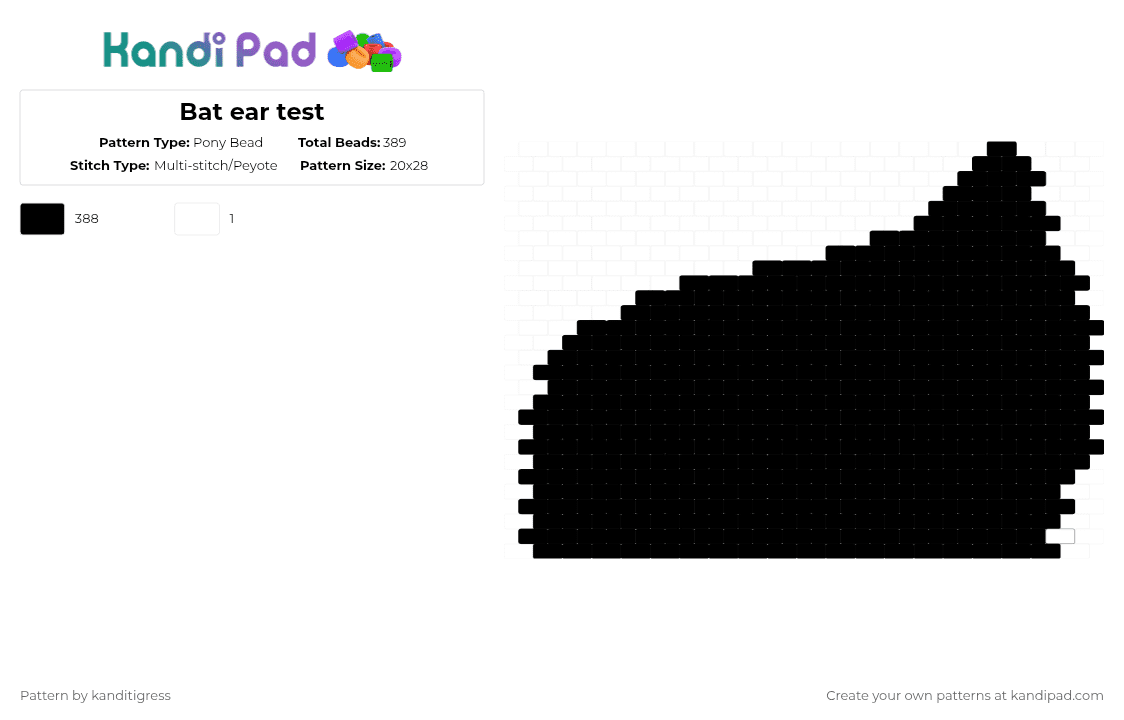 Bat ear test - Pony Bead Pattern by kanditigress on Kandi Pad - black