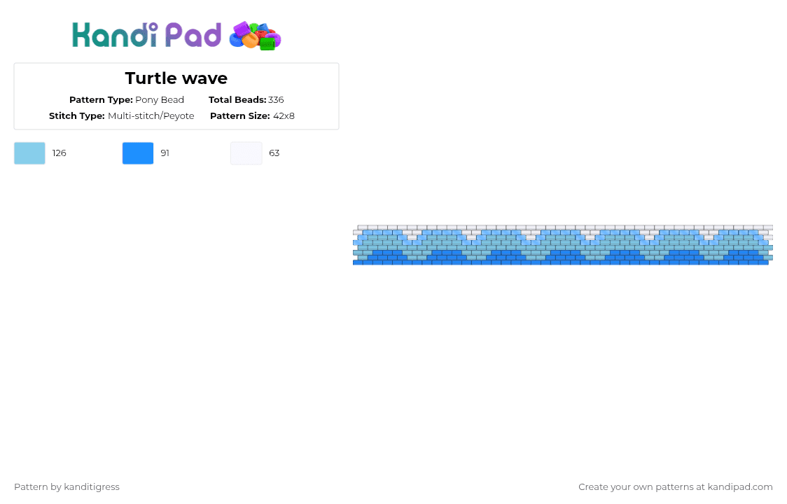 Turtle wave - Pony Bead Pattern by kanditigress on Kandi Pad - light blue