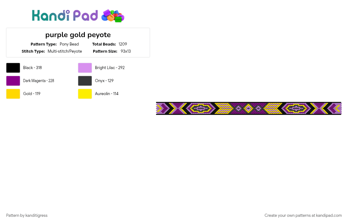 purple gold peyote - Pony Bead Pattern by kanditigress on Kandi Pad - pink, yellow