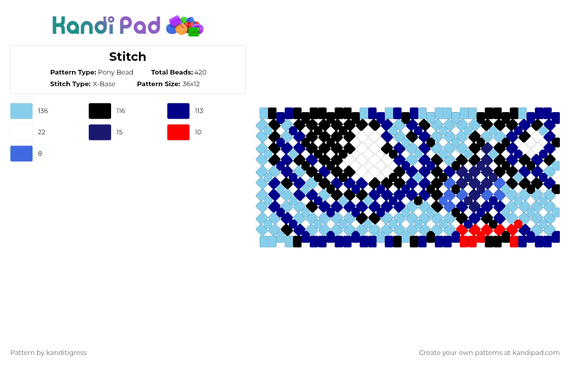 Stitch - Pony Bead Pattern by kanditigress on Kandi Pad - purple,light blue