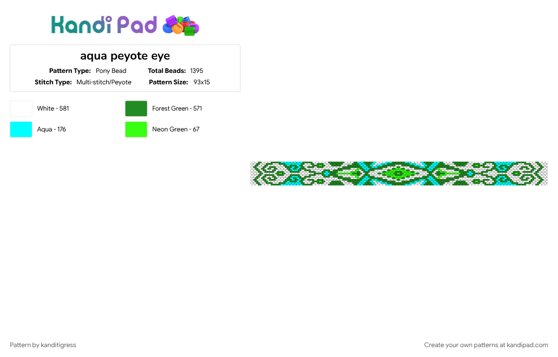 aqua peyote eye - Pony Bead Pattern by kanditigress on Kandi Pad - green