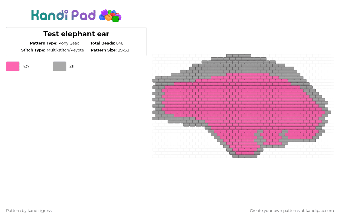 Test elephant ear - Pony Bead Pattern by kanditigress on Kandi Pad - beige,pink