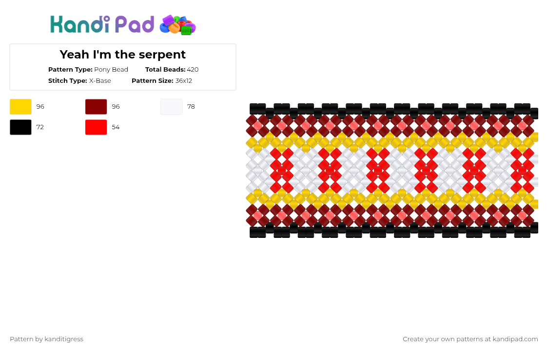 Yeah I\'m the serpent - Pony Bead Pattern by kanditigress on Kandi Pad - yellow,red