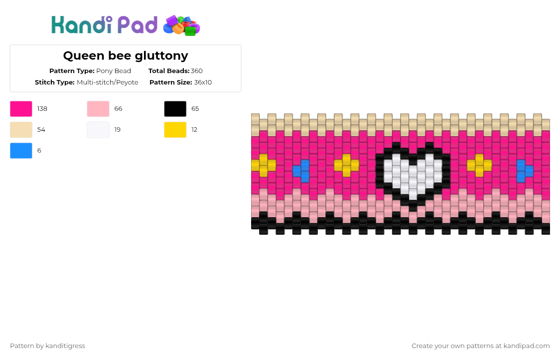 Queen bee gluttony - Pony Bead Pattern by kanditigress on Kandi Pad - pink