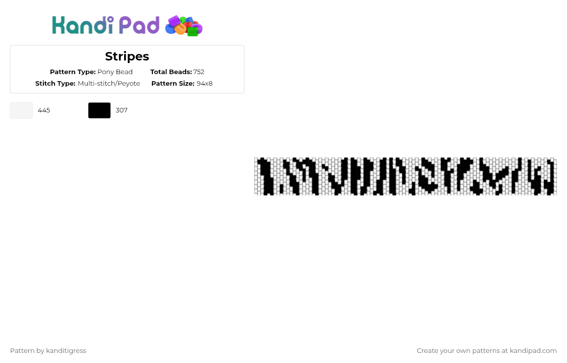 Stripes - Pony Bead Pattern by kanditigress on Kandi Pad - white,black