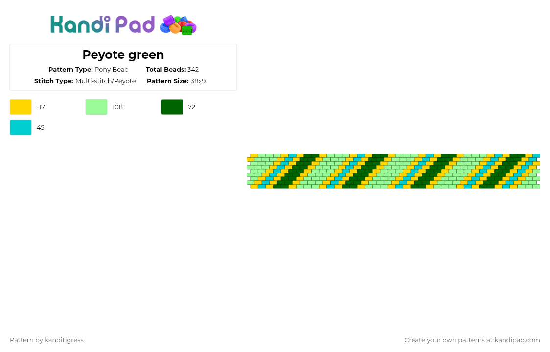 Peyote green - Pony Bead Pattern by kanditigress on Kandi Pad - yellow,teal