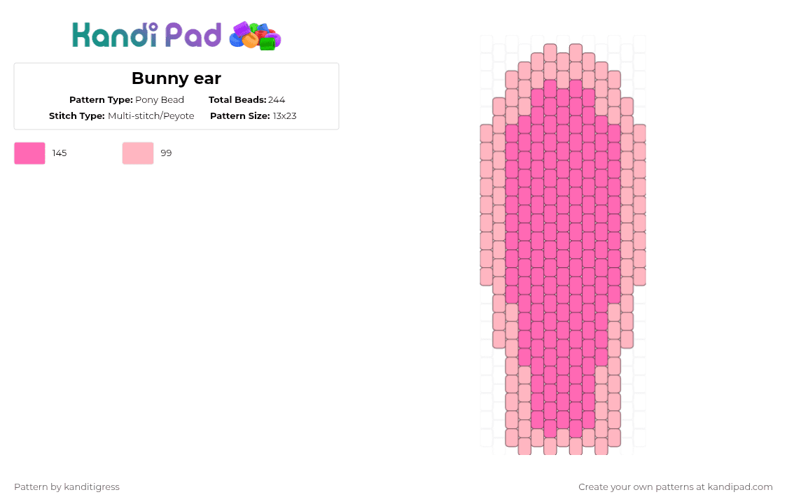 Bunny ear - Pony Bead Pattern by kanditigress on Kandi Pad - pink