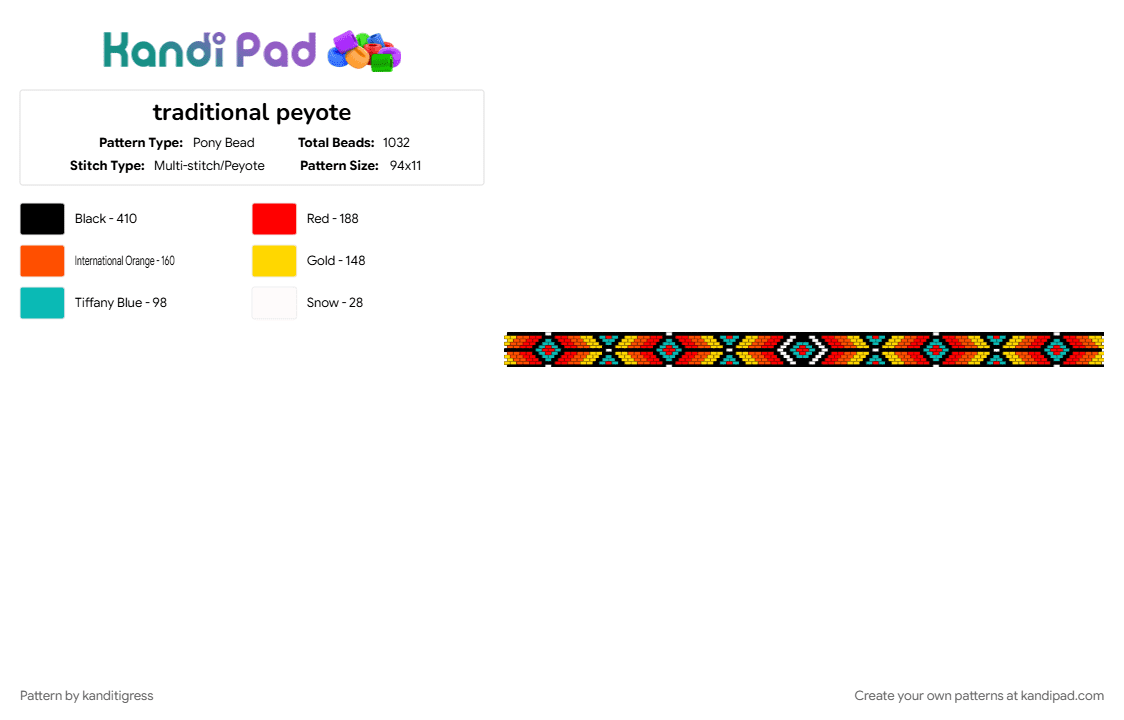traditional peyote - Pony Bead Pattern by kanditigress on Kandi Pad - orange, red, yellow