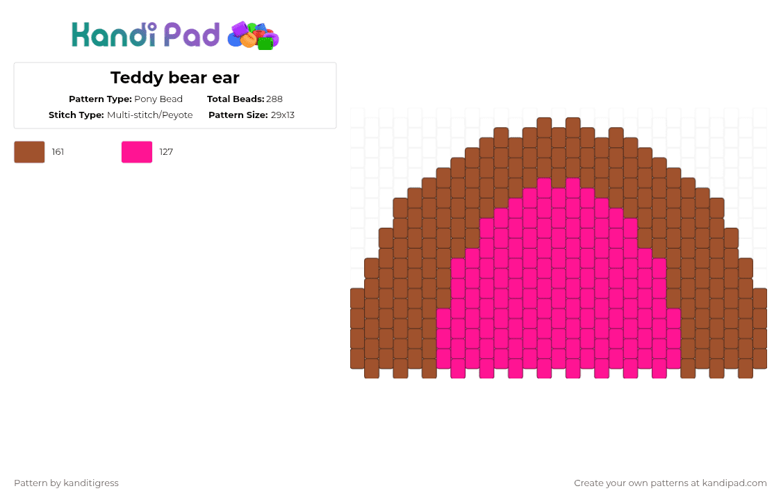 Teddy bear ear - Pony Bead Pattern by kanditigress on Kandi Pad - red,pink