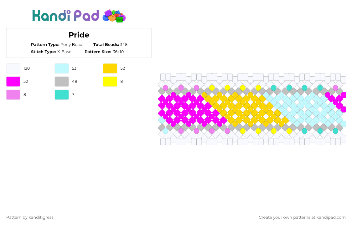 Pride - Pony Bead Pattern by kanditigress on Kandi Pad - light blue,yellow,pink