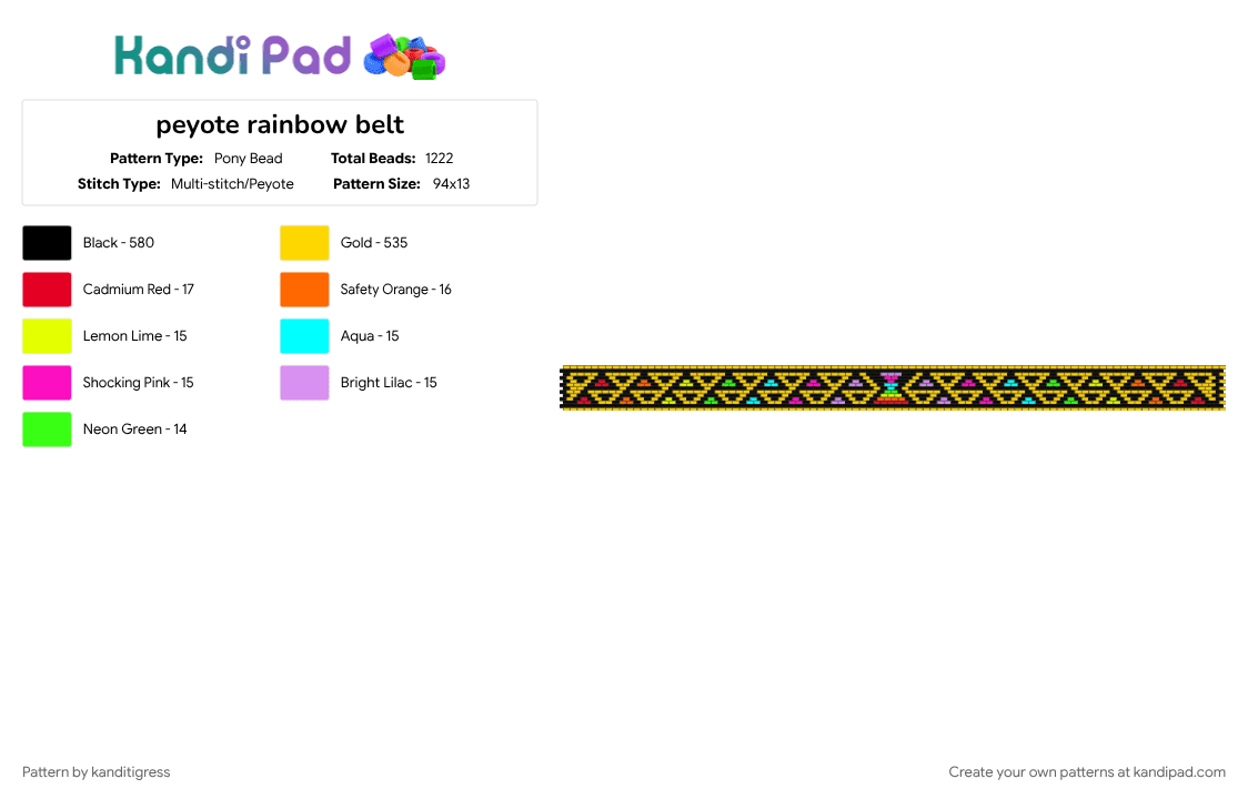 peyote rainbow belt - Pony Bead Pattern by kanditigress on Kandi Pad - black, yellow