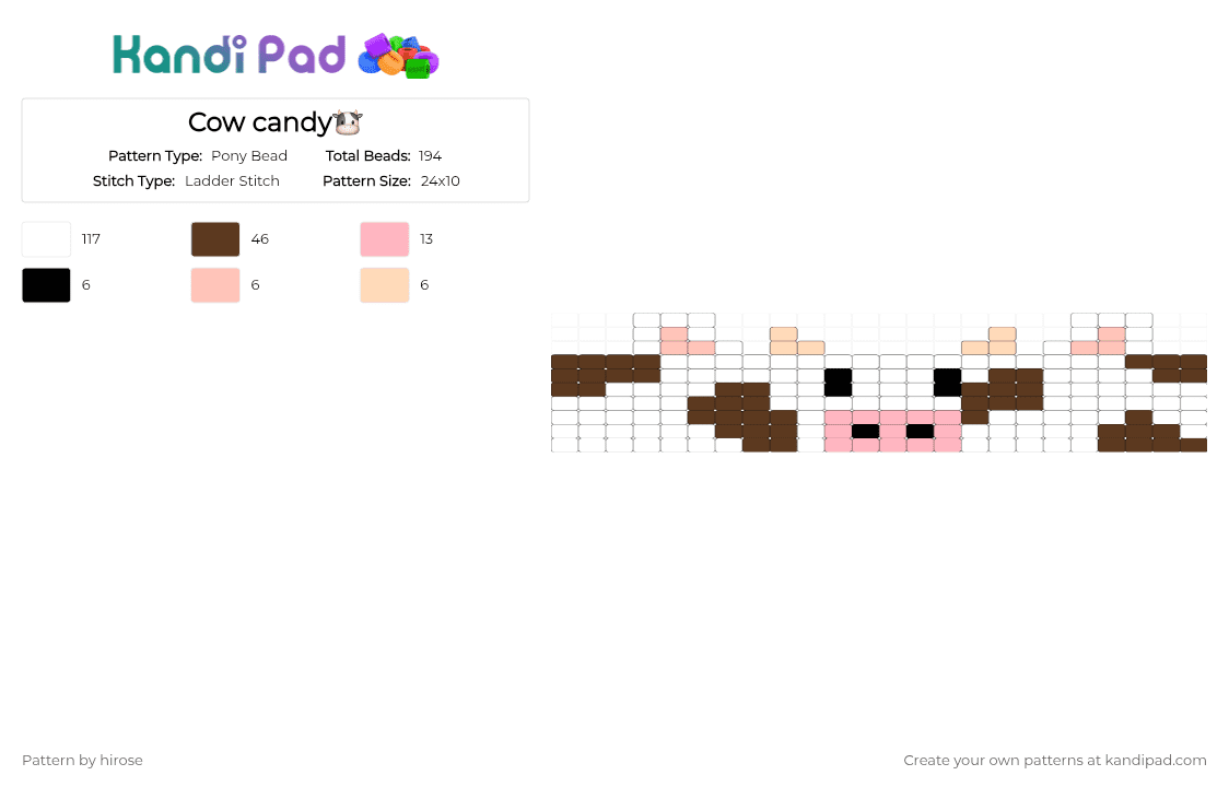 Cow candy🐮 - Pony Bead Pattern by hirose on Kandi Pad - white,brown
