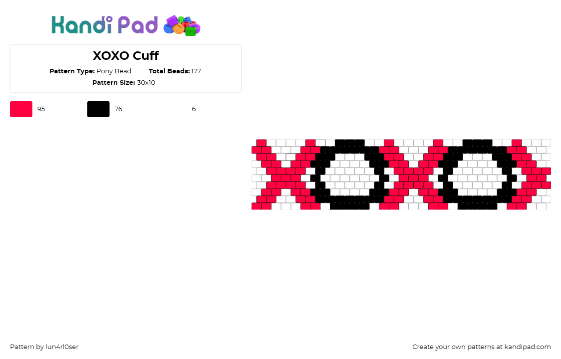 XOXO Cuff - Pony Bead Pattern by lun4rl0ser on Kandi Pad - hugs,kisses,xoxo,cuff,love