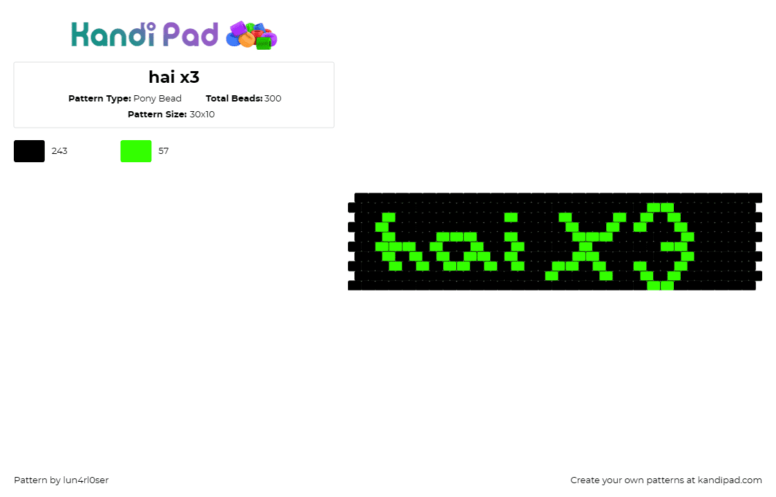 hai x3 - Pony Bead Pattern by lun4rl0ser on Kandi Pad - cuff