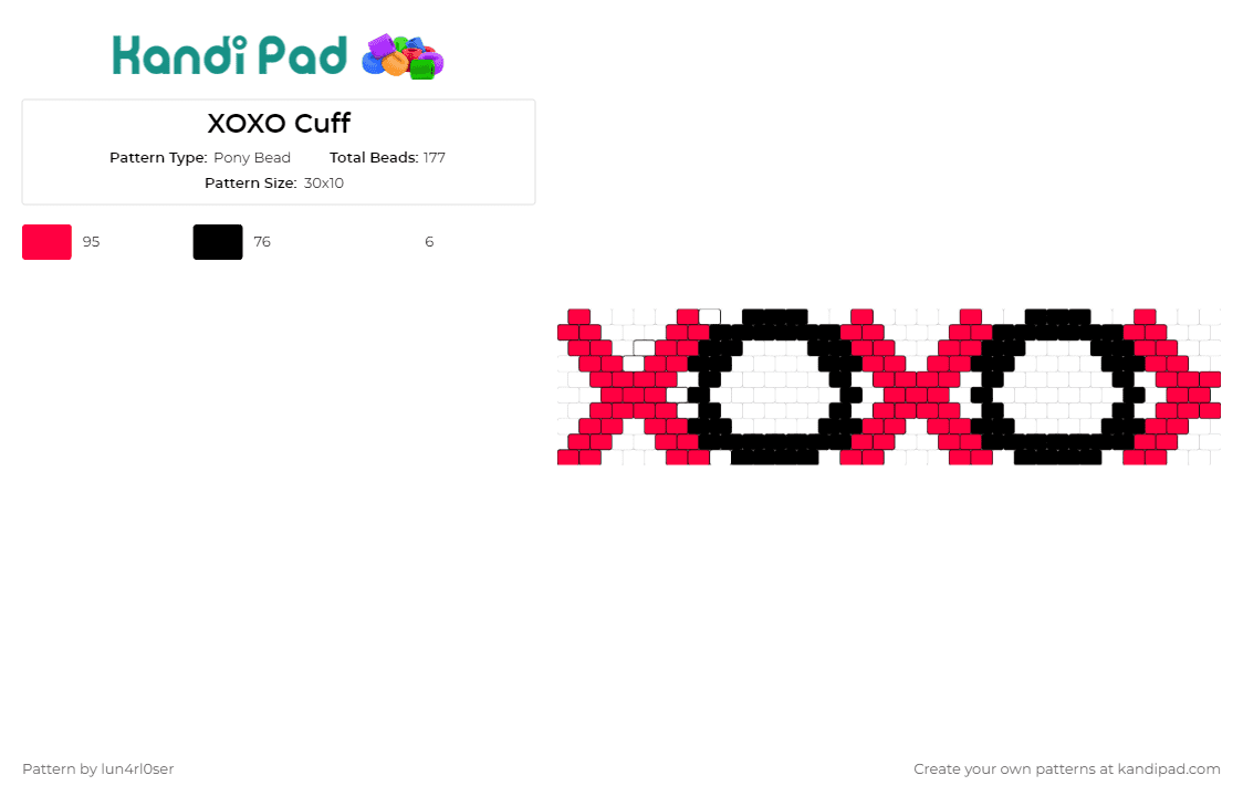 XOXO Cuff - Pony Bead Pattern by lun4rl0ser on Kandi Pad - hugs,kisses,xoxo,cuff,love