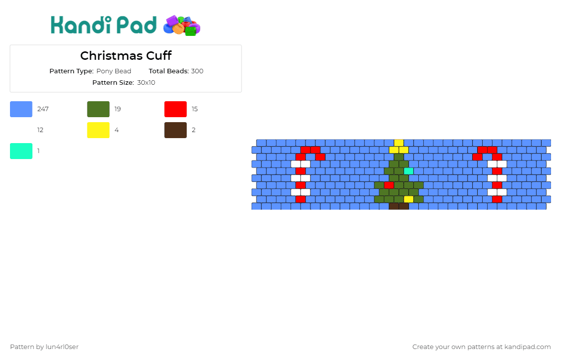 Christmas Cuff - Pony Bead Pattern by lun4rl0ser on Kandi Pad - christmas,holidays,cuff,trees,candy canes