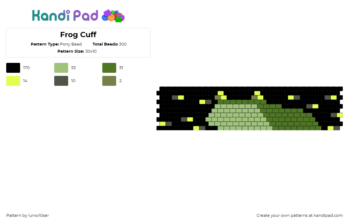 Frog Cuff - Pony Bead Pattern by lun4rl0ser on Kandi Pad - frog,amphibian,night,cuff,animal,dark,green,black