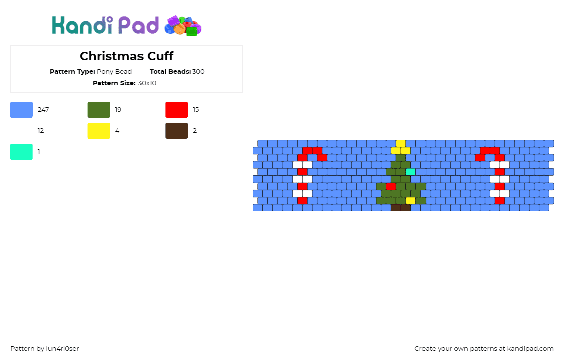 Christmas Cuff - Pony Bead Pattern by lun4rl0ser on Kandi Pad - christmas,candy cane,tree,holiday,cuff,blue,red,green