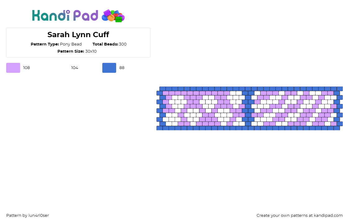 Sarah Lynn Cuff - Pony Bead Pattern by lun4rl0ser on Kandi Pad - sarah lynn,bojack horseman,tv show,animation,pastel,purple,blue,white